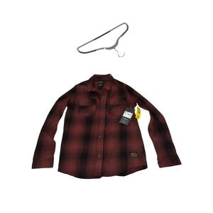 RVCA Dayshift Flannel LS Red Black Plaid Button Down Shirt Mens Small AVBWT00167